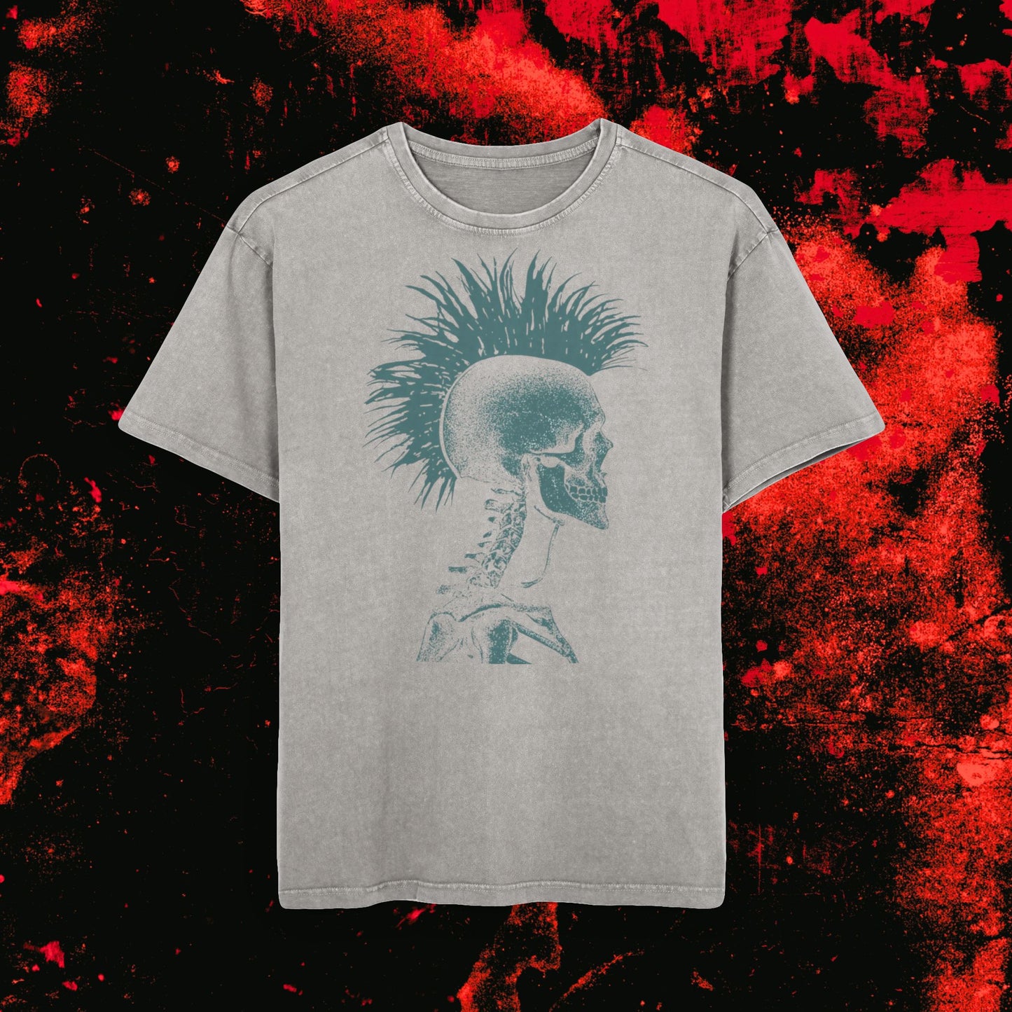 Punk Skull Graphic Tee, Casual Oversized T-Shirt, Vintage Acid Wash Shirt