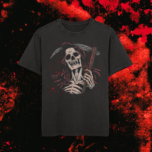 Unisex Oversized Skull Tee, Acid Washed Gothic T-Shirt, Casual Grunge Top, Horror Apparel, Unisex Graphic Tee