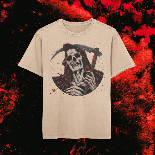 Unisex Oversized Skull Tee, Acid Washed Gothic T-Shirt, Casual Grunge Top, Horror Apparel, Unisex Graphic Tee