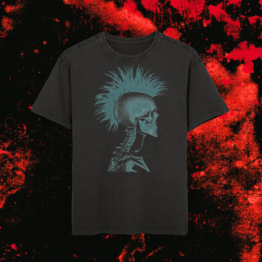 Punk Skull Graphic Tee, Casual Oversized T-Shirt, Vintage Acid Wash Shirt