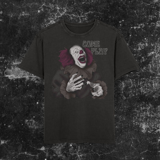 Punk Horror Graphic Tee, Acid Washed Oversized Shirt, Unisex Halloween Tee, Grunge Aesthetic Top