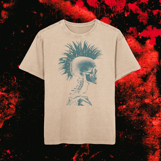 Punk Skull Graphic Tee, Casual Oversized T-Shirt, Vintage Acid Wash Shirt